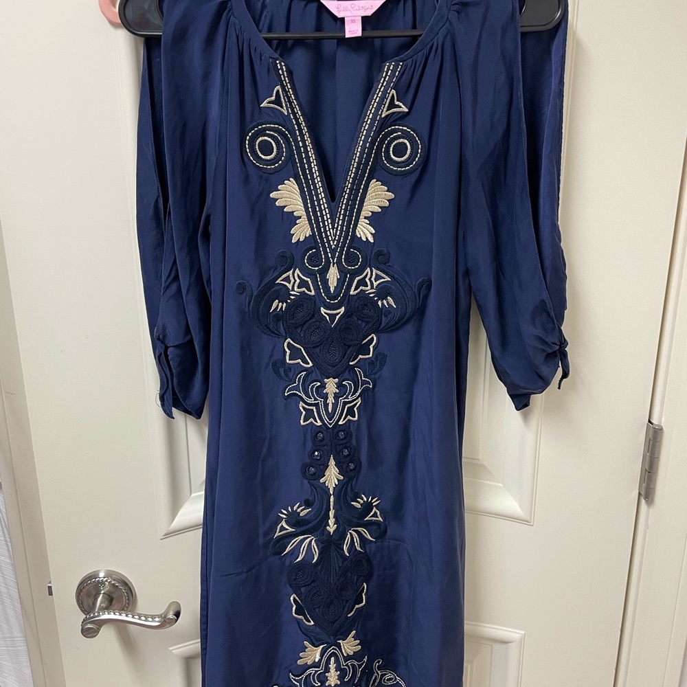 Lilly Pulitzer Navy Blue Dress with Gold Embroidery